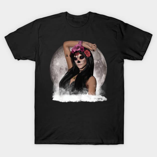 Sugar Skull Vision Purple Eyes Full Moon T-Shirt by FutureImaging